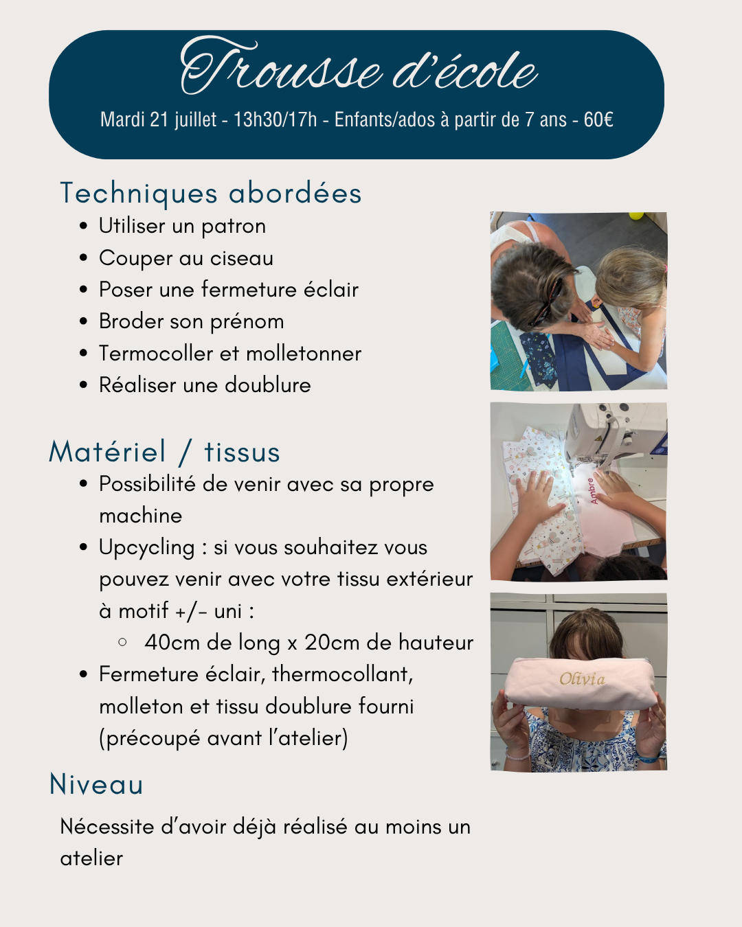 Atelier couture enfant